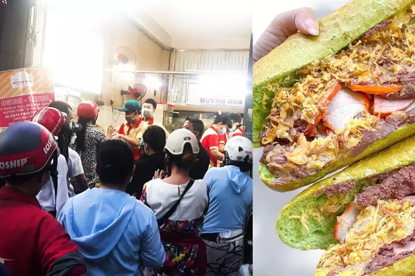 khach xep hang kin dac cho dai co ca tieng de san banh mi tra xanh huynh hoa 1